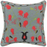 handmade Pillow Gray Red Hand-Woven SQUARE 100% Wool Suzani Throw Pillow