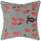 handmade Pillow Gray Red Hand-Woven SQUARE 100% Wool Suzani Throw Pillow