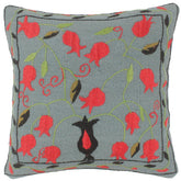 handmade Pillow Gray Red Hand-Woven SQUARE 100% Wool Suzani Throw Pillow