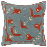 handmade Pillow Blue Rust Hand-Woven SQUARE 100% Wool Suzani Throw Pillow