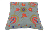 handmade  Pillow Blue Red Hand-Woven SQUARE 100% Wool Suzani Throw Pillow