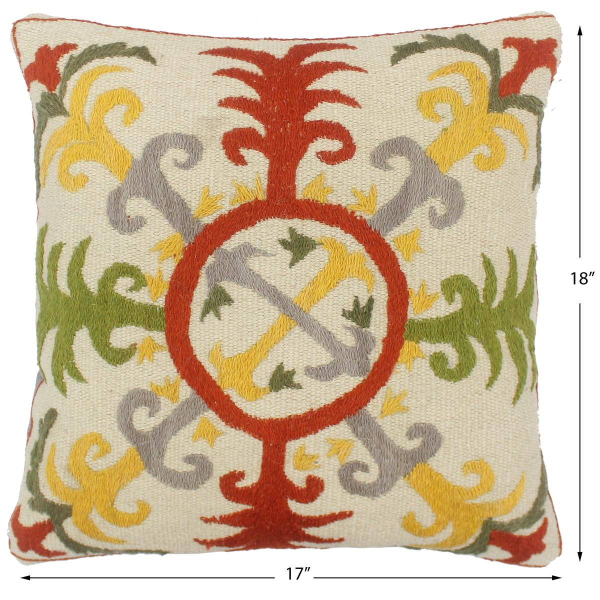 handmade  Pillow Beige Rust Hand-Woven SQUARE 100% Wool Suzani Throw Pillow