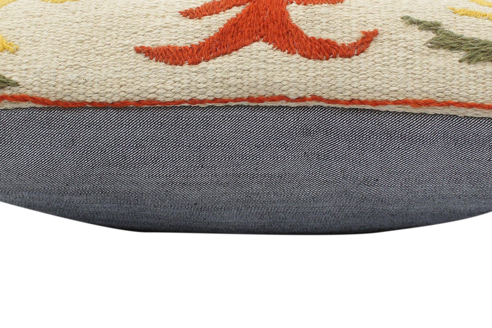 handmade  Pillow Beige Rust Hand-Woven SQUARE 100% Wool Suzani Throw Pillow