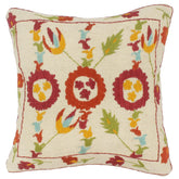 handmade Pillow Beige Rust Hand-Woven SQUARE 100% Wool Suzani Throw Pillow