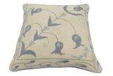 handmade  Pillow Beige Blue Hand-Woven SQUARE 100% Wool Suzani Throw Pillow