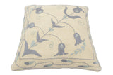 handmade  Pillow Beige Blue Hand-Woven SQUARE 100% Wool Suzani Throw Pillow
