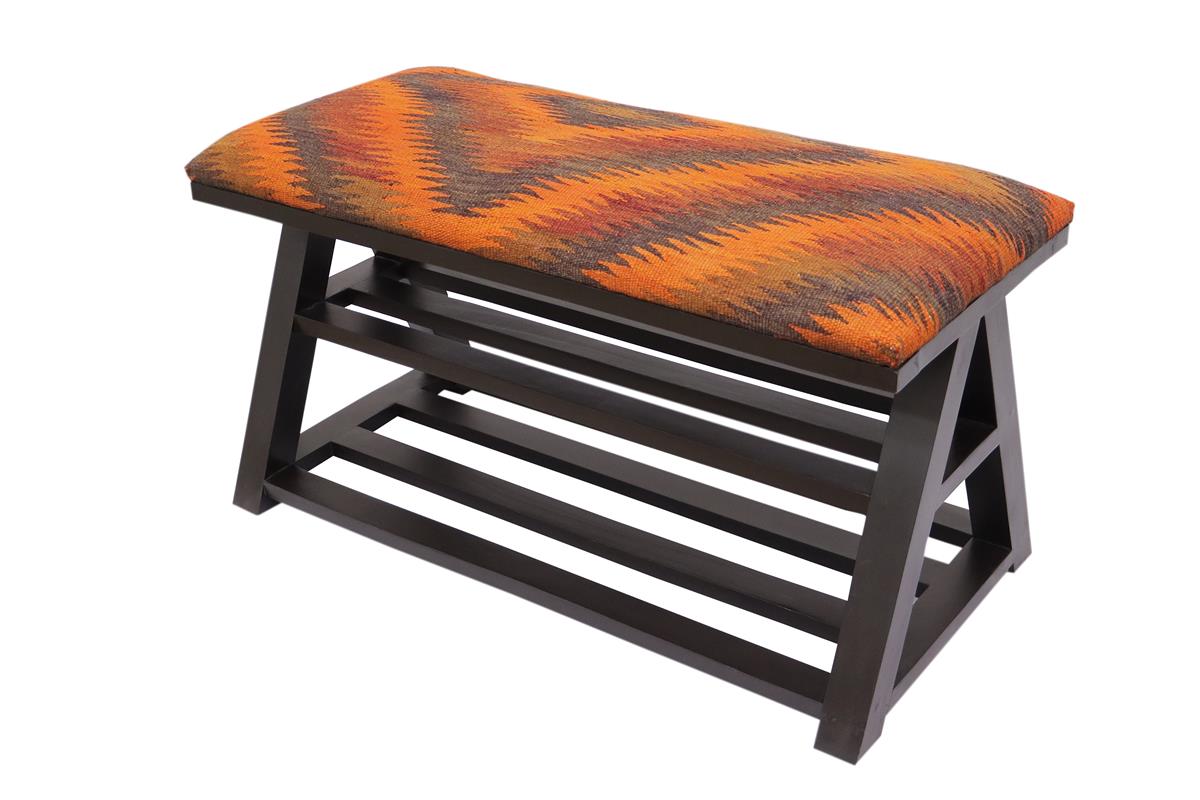 handmade Traditional Shoe Rack Rust Purple Hand-made RECTANGLE Vegetable dyed wool and wood