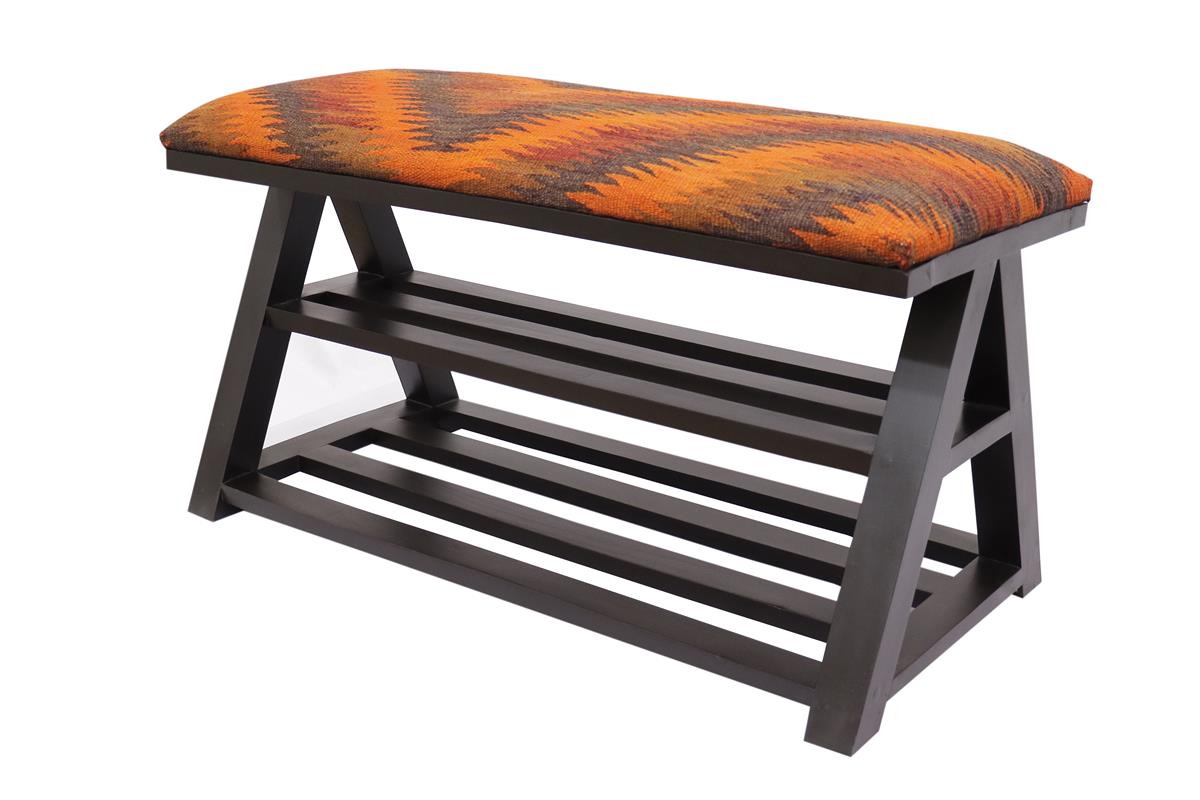 handmade Traditional Shoe Rack Rust Purple Hand-made RECTANGLE Vegetable dyed wool and wood