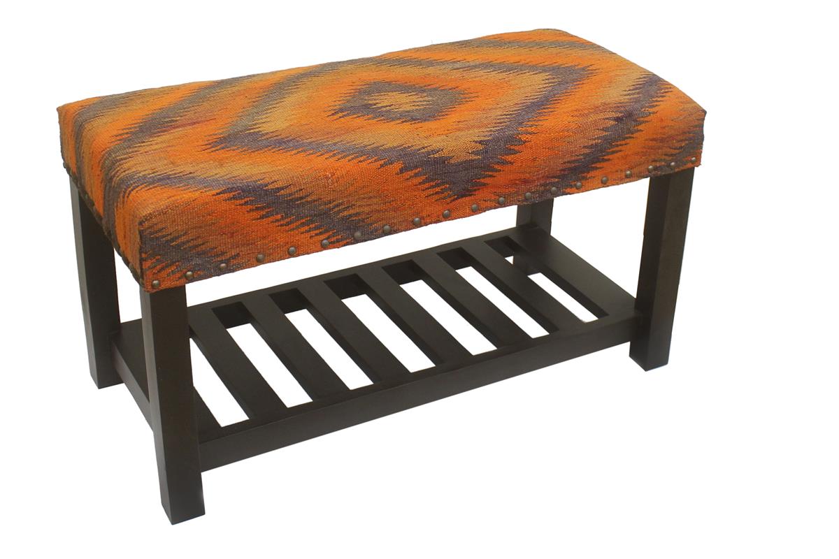 handmade Traditional Shoe Rack Rust Purple Hand-made RECTANGLE Vegetable dyed wool and wood