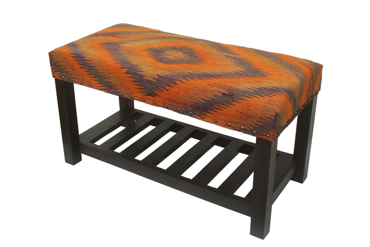 handmade Traditional Shoe Rack Rust Purple Hand-made RECTANGLE Vegetable dyed wool and wood
