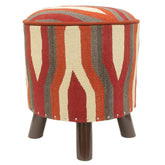 handmade Modern Ottoman Rust Red Hand-made ROUND Vegetable dyed wool and wood 17'' x 17'' x 19''