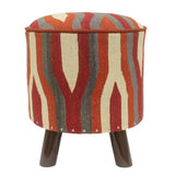 handmade Modern Ottoman Rust Red Hand-made ROUND Vegetable dyed wool and wood
