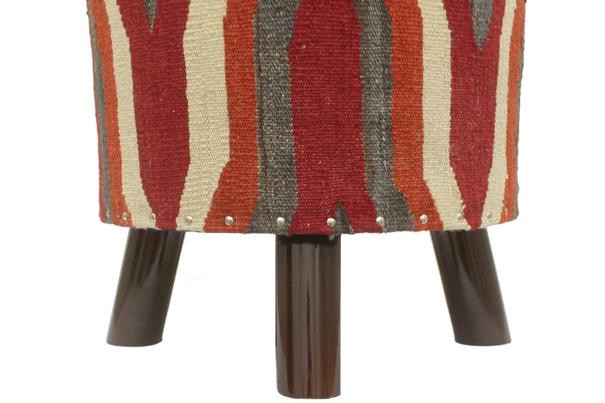 handmade Modern Ottoman Rust Red Hand-made ROUND Vegetable dyed wool and wood