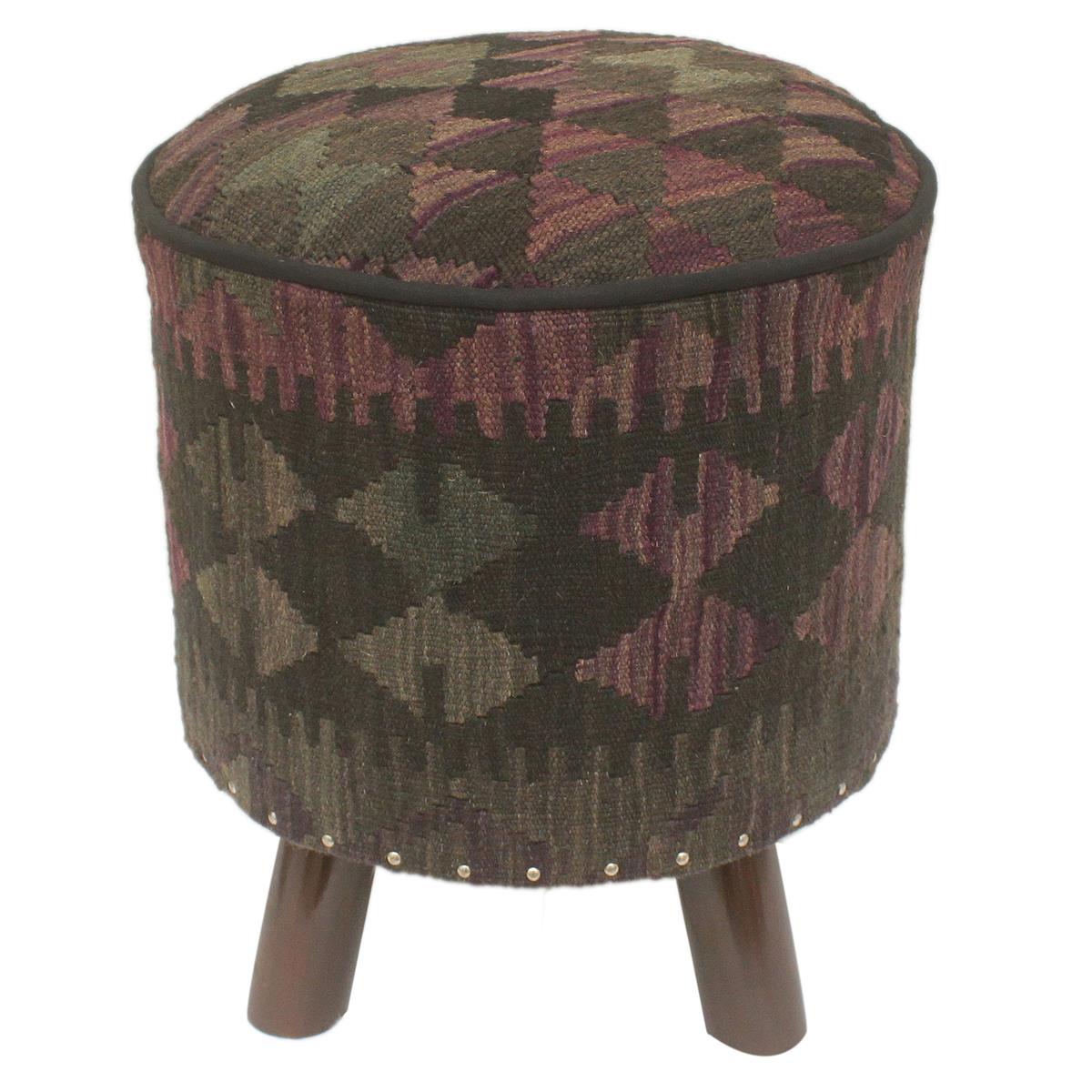 handmade Traditional Ottoman Black Purple Hand-made ROUND Vegetable dyed wool and wood