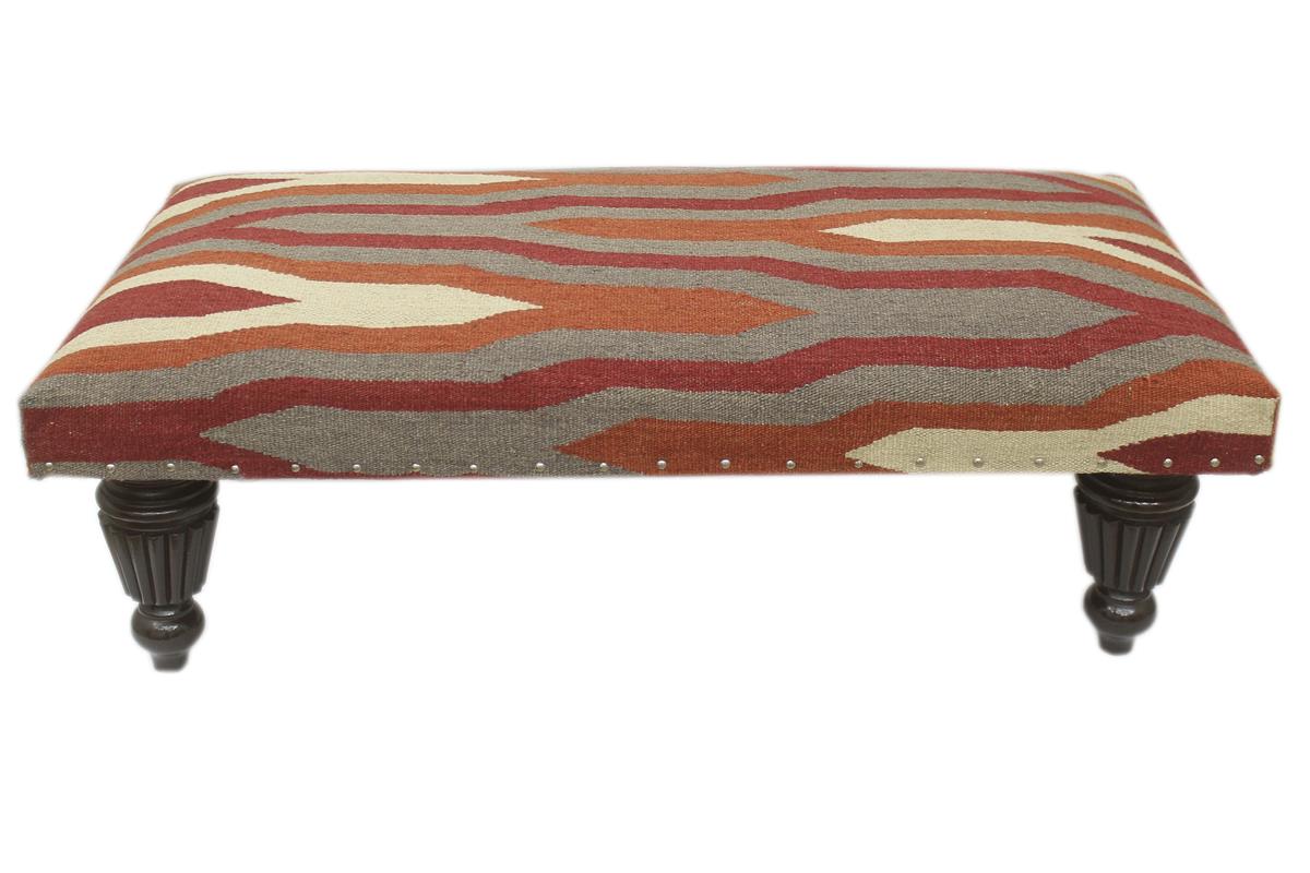 handmade Modern Settees Rust Red Hand-made RECTANGLE Vegetable dyed wool and wood