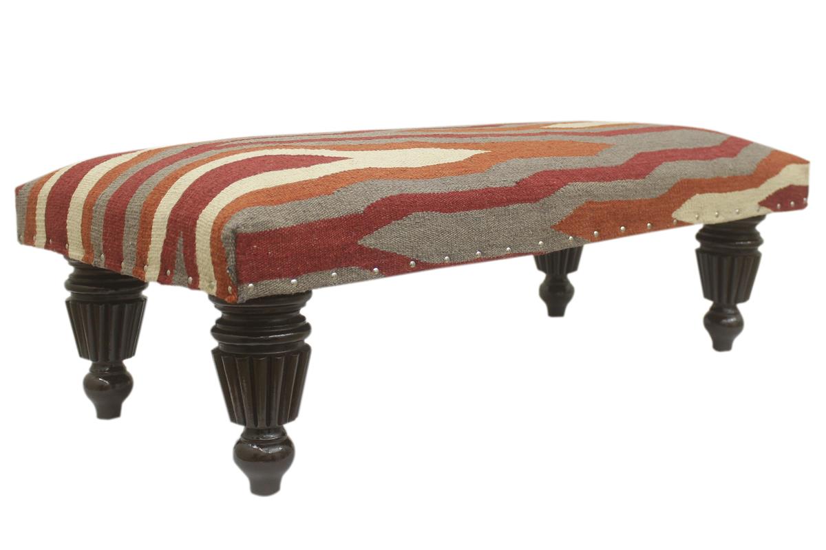 handmade Modern Settees Rust Red Hand-made RECTANGLE Vegetable dyed wool and wood