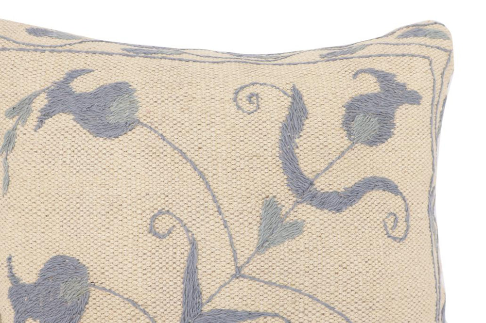 handmade Traditional Pillow Beige Blue Hand-Woven SQUARE 100% WOOL Handmade pillow