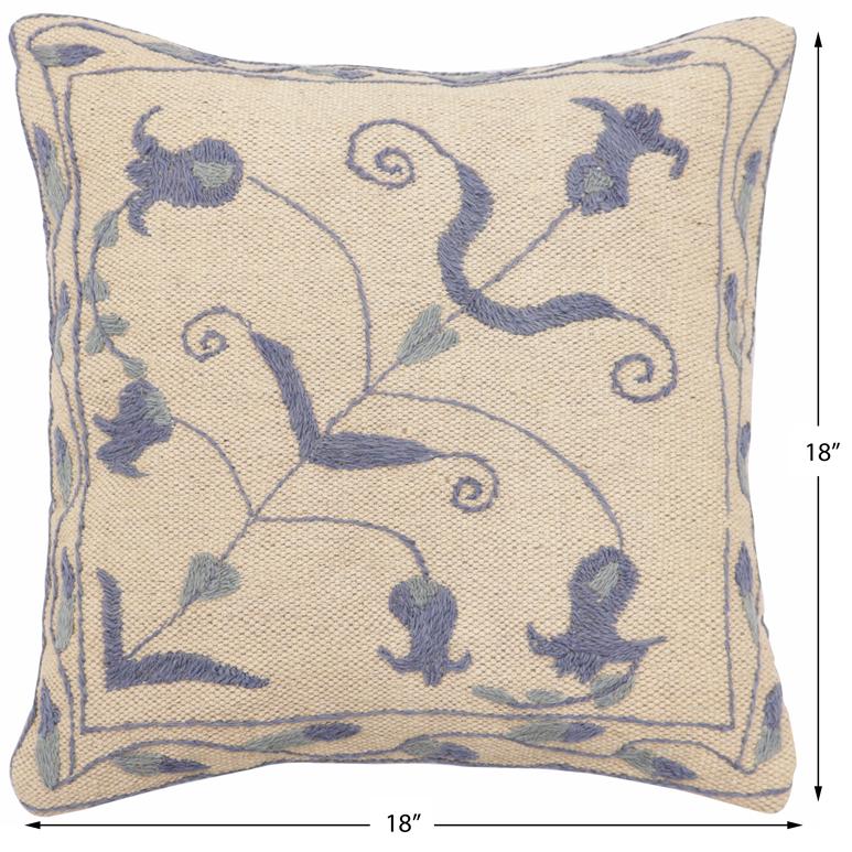 handmade Traditional Pillow Beige Blue Hand-Woven SQUARE 100% WOOL Handmade pillow