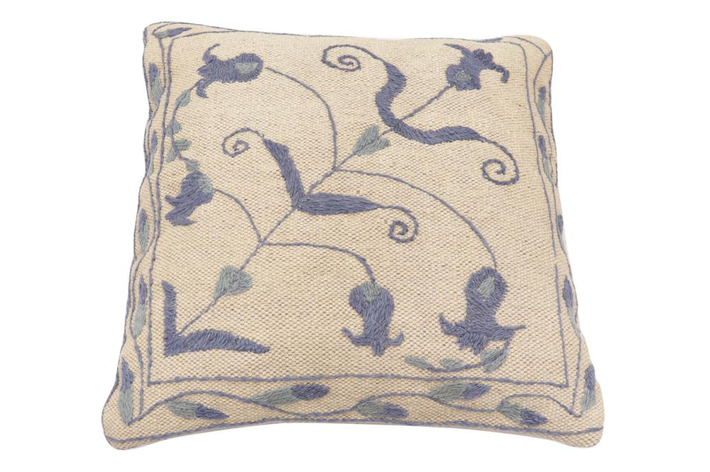 handmade Traditional Pillow Beige Blue Hand-Woven SQUARE 100% WOOL Handmade pillow