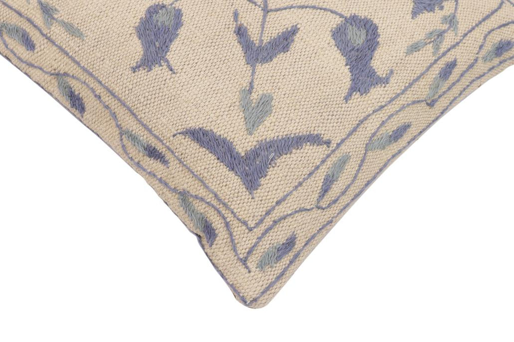 handmade Traditional Pillow Beige Blue Hand-Woven SQUARE 100% WOOL Handmade pillow