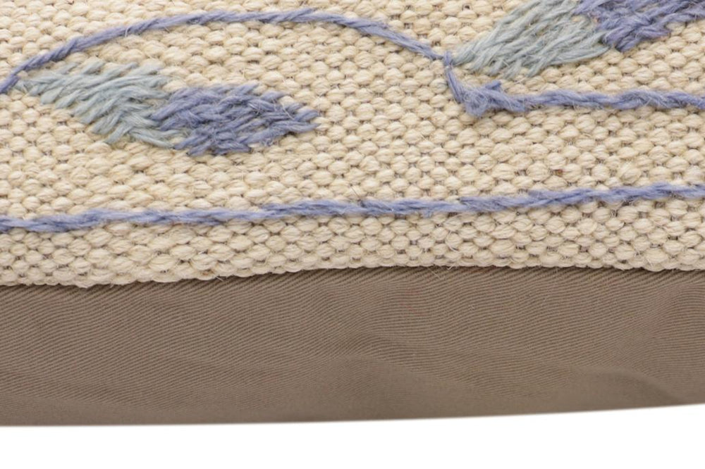 handmade Traditional Pillow Beige Blue Hand-Woven SQUARE 100% WOOL Handmade pillow