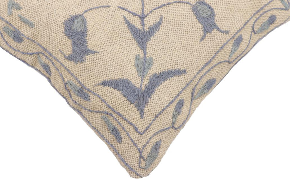 handmade Traditional Pillow Beige Blue Hand-Woven SQUARE 100% WOOL Handmade pillow