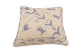 handmade Traditional Pillow Beige Blue Hand-Woven SQUARE 100% WOOL Handmade pillow