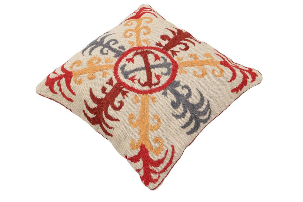 handmade Traditional Pillow Beige Red Hand-Woven SQUARE 100% WOOL Handmade pillow