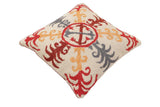 handmade Traditional Pillow Beige Red Hand-Woven SQUARE 100% WOOL Handmade pillow
