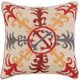 handmade Traditional Pillow Beige Red Hand-Woven SQUARE 100% WOOL Handmade pillow