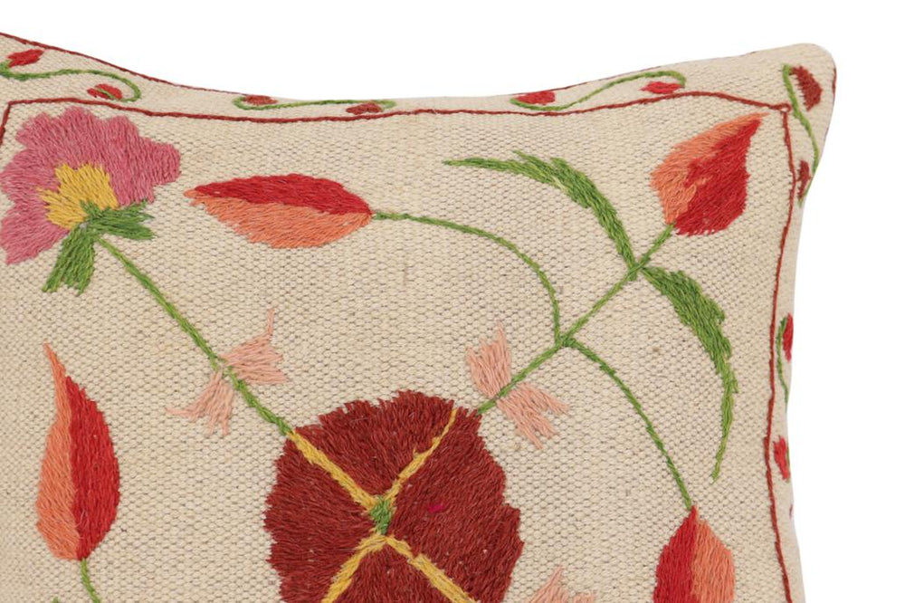 handmade Traditional Pillow Beige Red Hand-Woven SQUARE 100% WOOL Handmade pillow