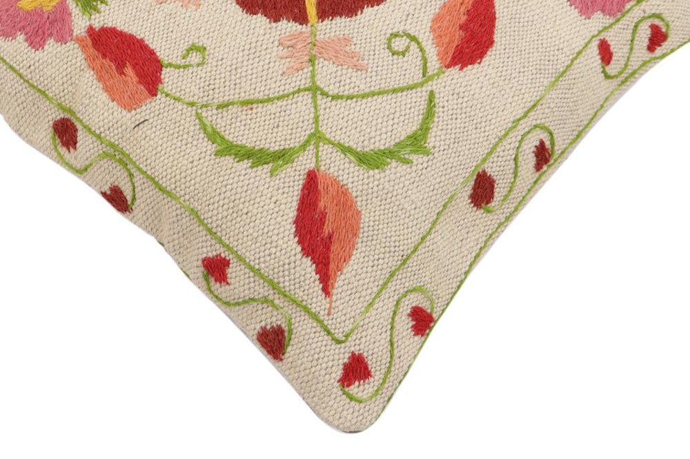 handmade Traditional Pillow Beige Red Hand-Woven SQUARE 100% WOOL Handmade pillow