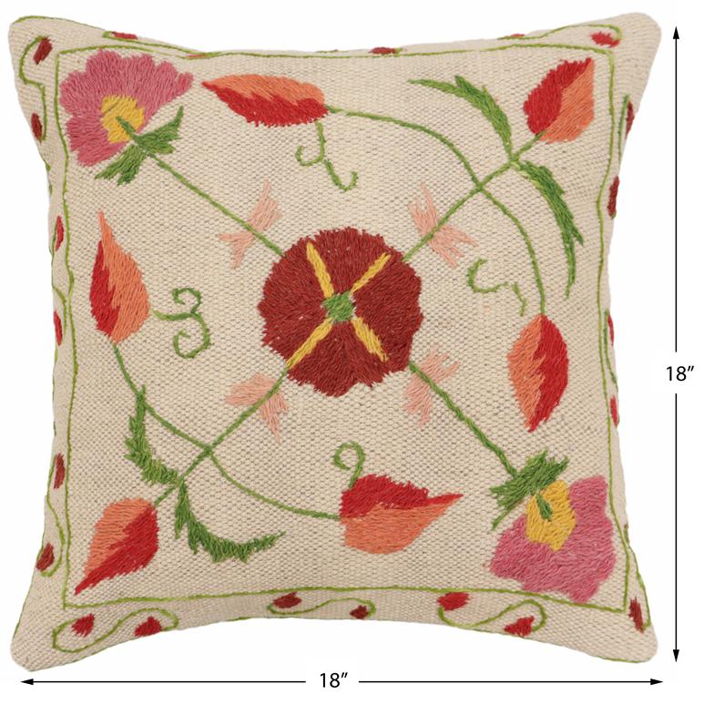 handmade Traditional Pillow Beige Red Hand-Woven SQUARE 100% WOOL Handmade pillow