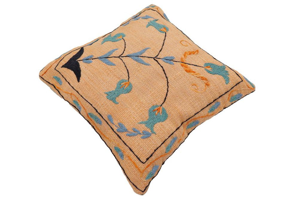 handmade Traditional Pillow Orange Blue Hand-Woven SQUARE 100% WOOL Handmade pillow