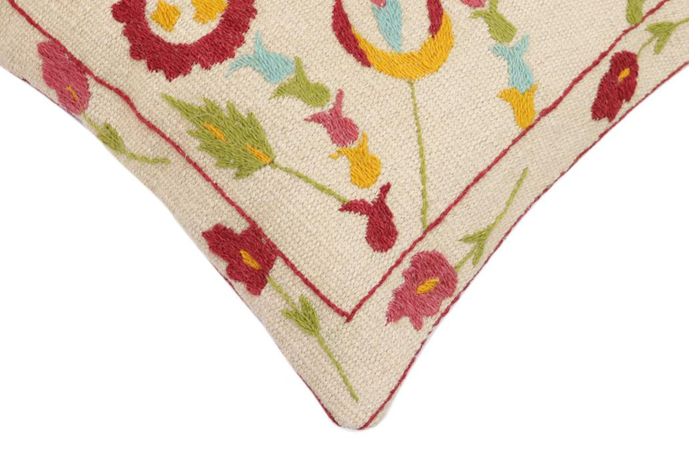 handmade Traditional Pillow Beige Burgundy Hand-Woven SQUARE 100% WOOL Handmade pillow