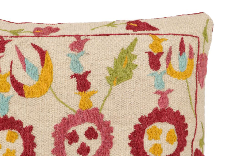 handmade Traditional Pillow Beige Burgundy Hand-Woven SQUARE 100% WOOL Handmade pillow