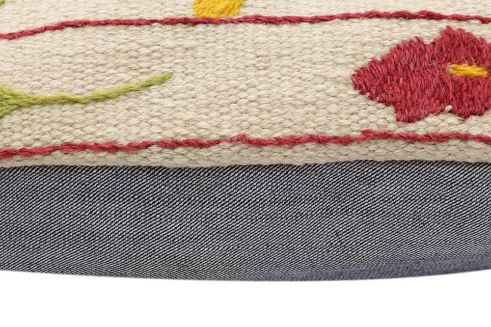 handmade Traditional Pillow Beige Burgundy Hand-Woven SQUARE 100% WOOL Handmade pillow