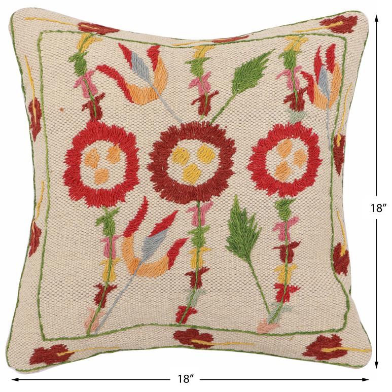 handmade Traditional Pillow Beige Red Hand-Woven SQUARE 100% WOOL Handmade pillow