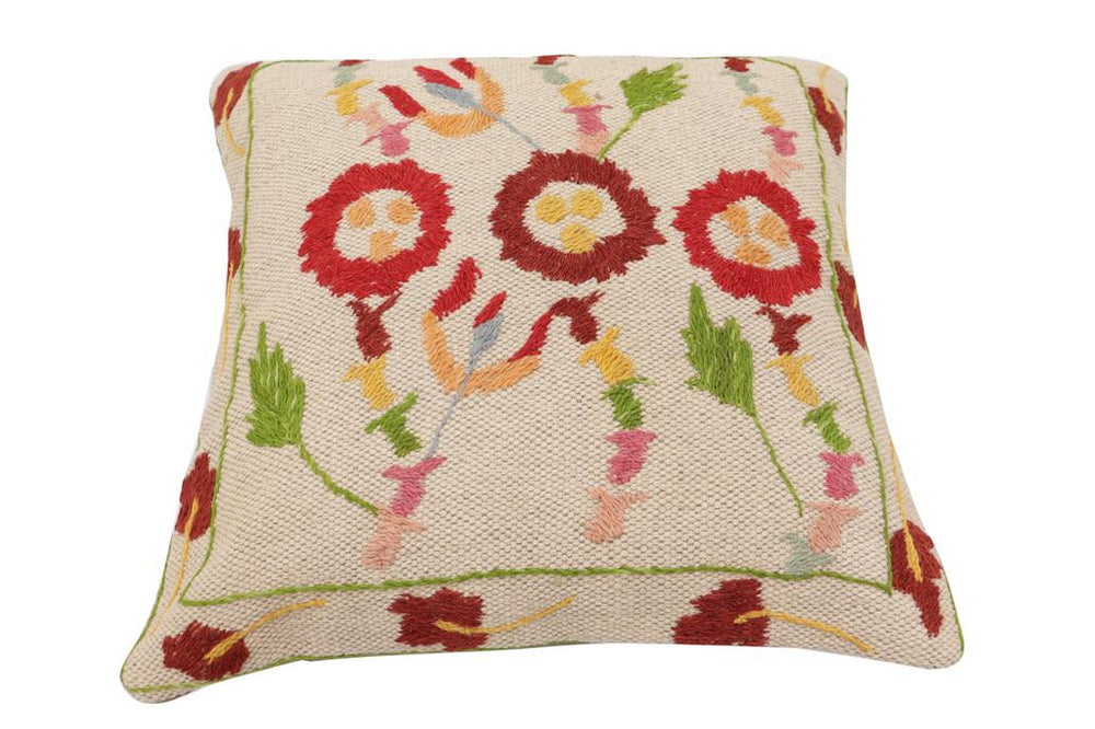 handmade Traditional Pillow Beige Red Hand-Woven SQUARE 100% WOOL Handmade pillow