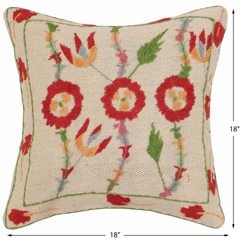 handmade Traditional Pillow Beige Red Hand-Woven SQUARE 100% WOOL Handmade pillow