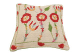 handmade Traditional Pillow Beige Red Hand-Woven SQUARE 100% WOOL Handmade pillow