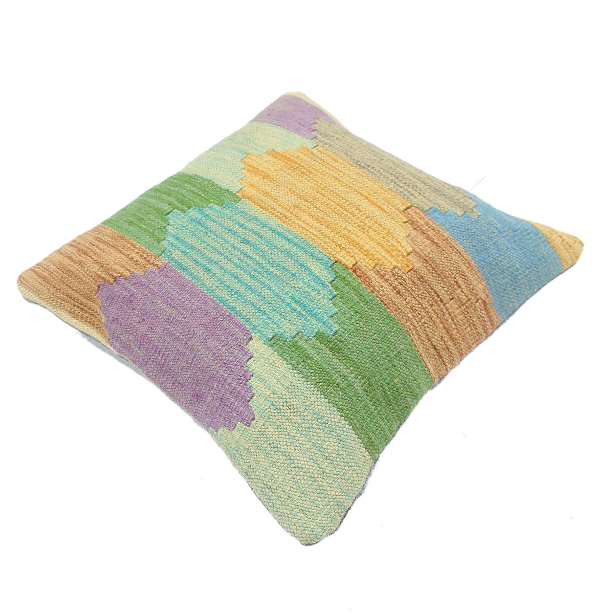 handmade Modern Pillow Blue Beige Hand-Woven SQUARE 100% WOOL  Hand woven turkish pillow  2 x 2