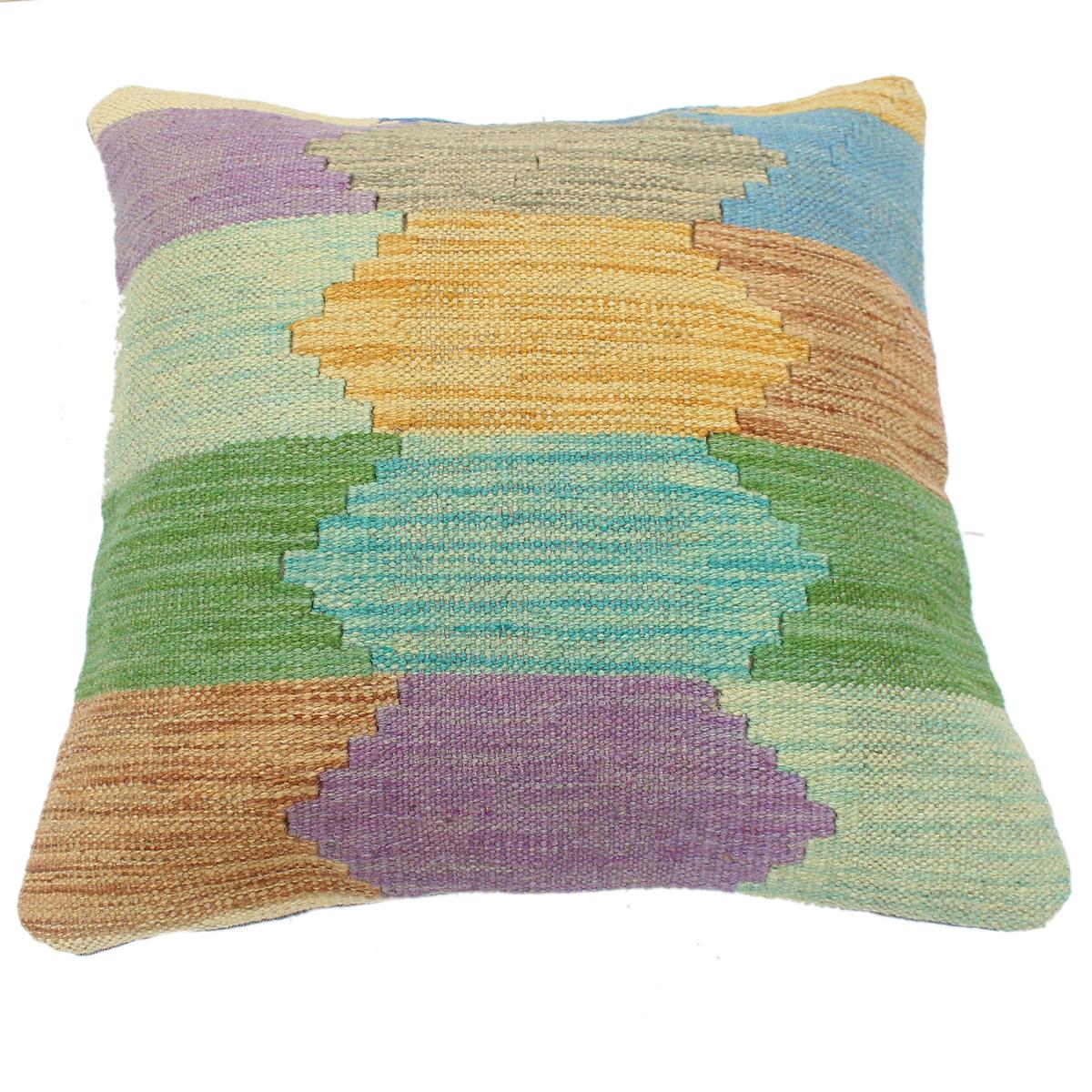 handmade Modern Pillow Blue Beige Hand-Woven SQUARE 100% WOOL  Hand woven turkish pillow  2 x 2