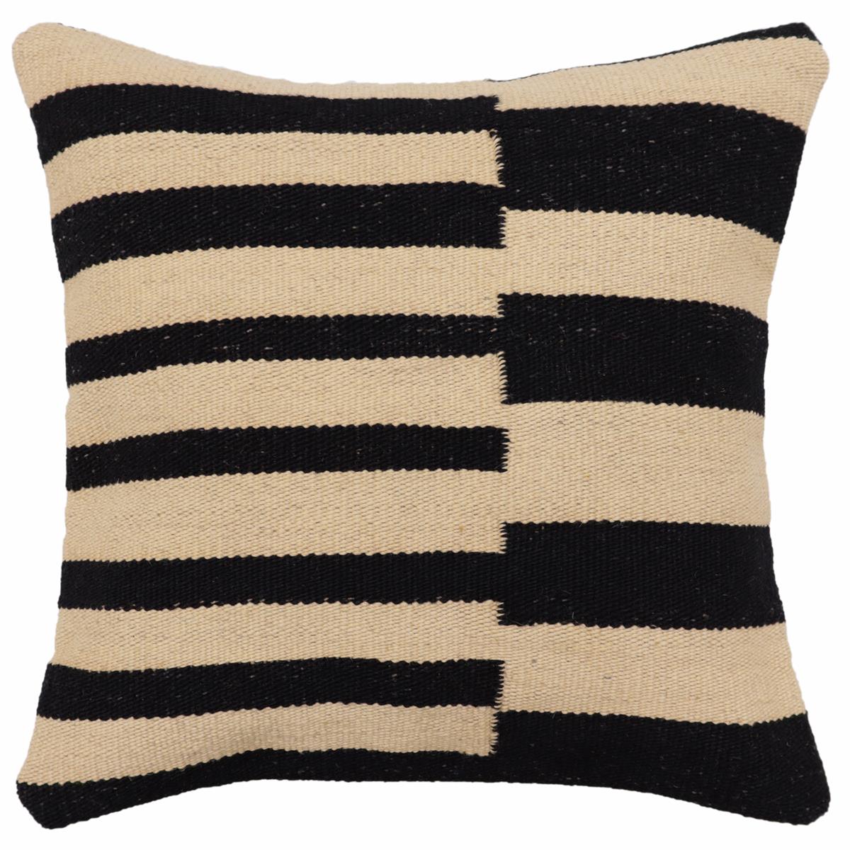 handmade Modern Pillow Beige Black Hand-Woven SQUARE 100% WOOL  Hand woven turkish pillow  2 x 2