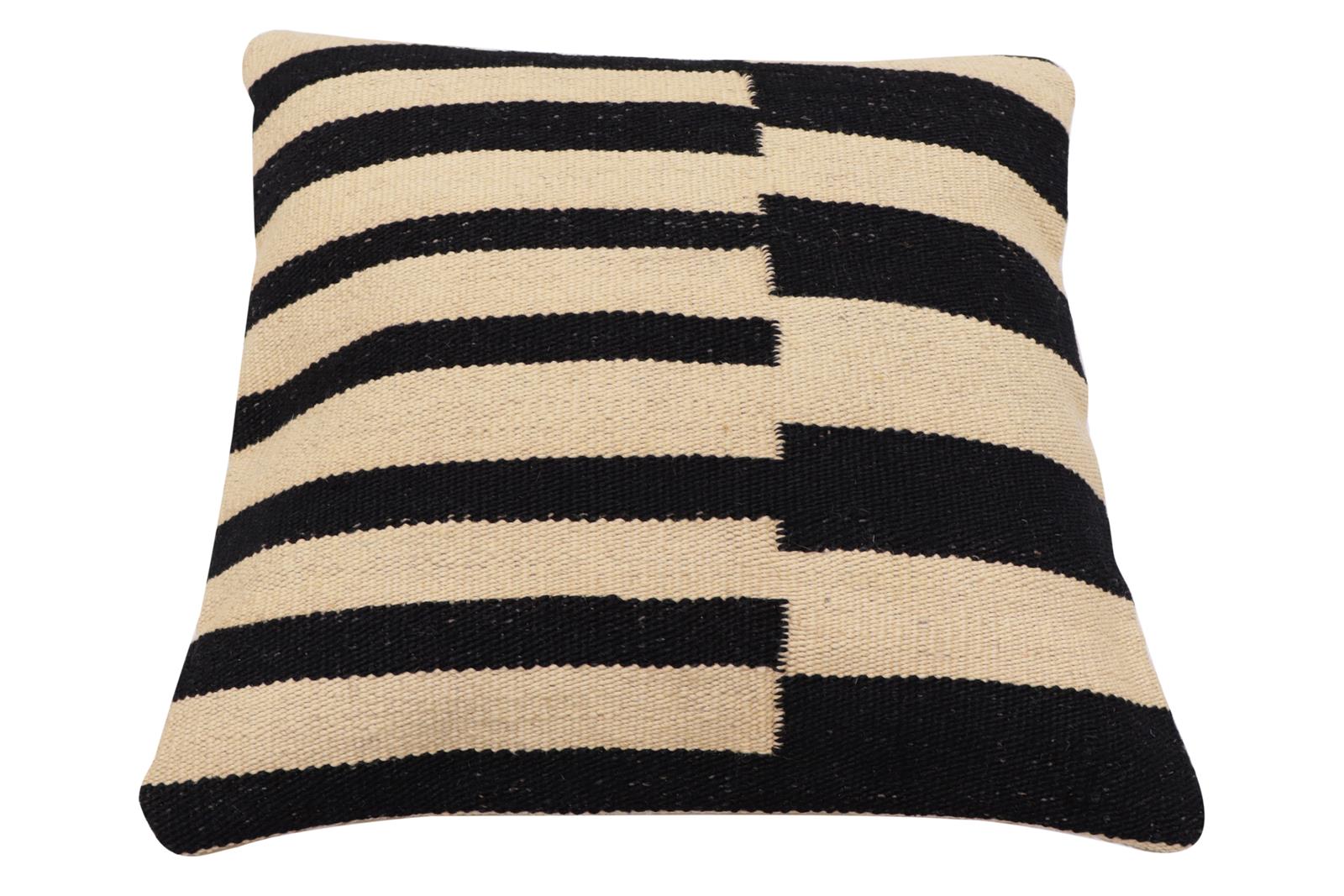 handmade Modern Pillow Beige Black Hand-Woven SQUARE 100% WOOL  Hand woven turkish pillow  2 x 2