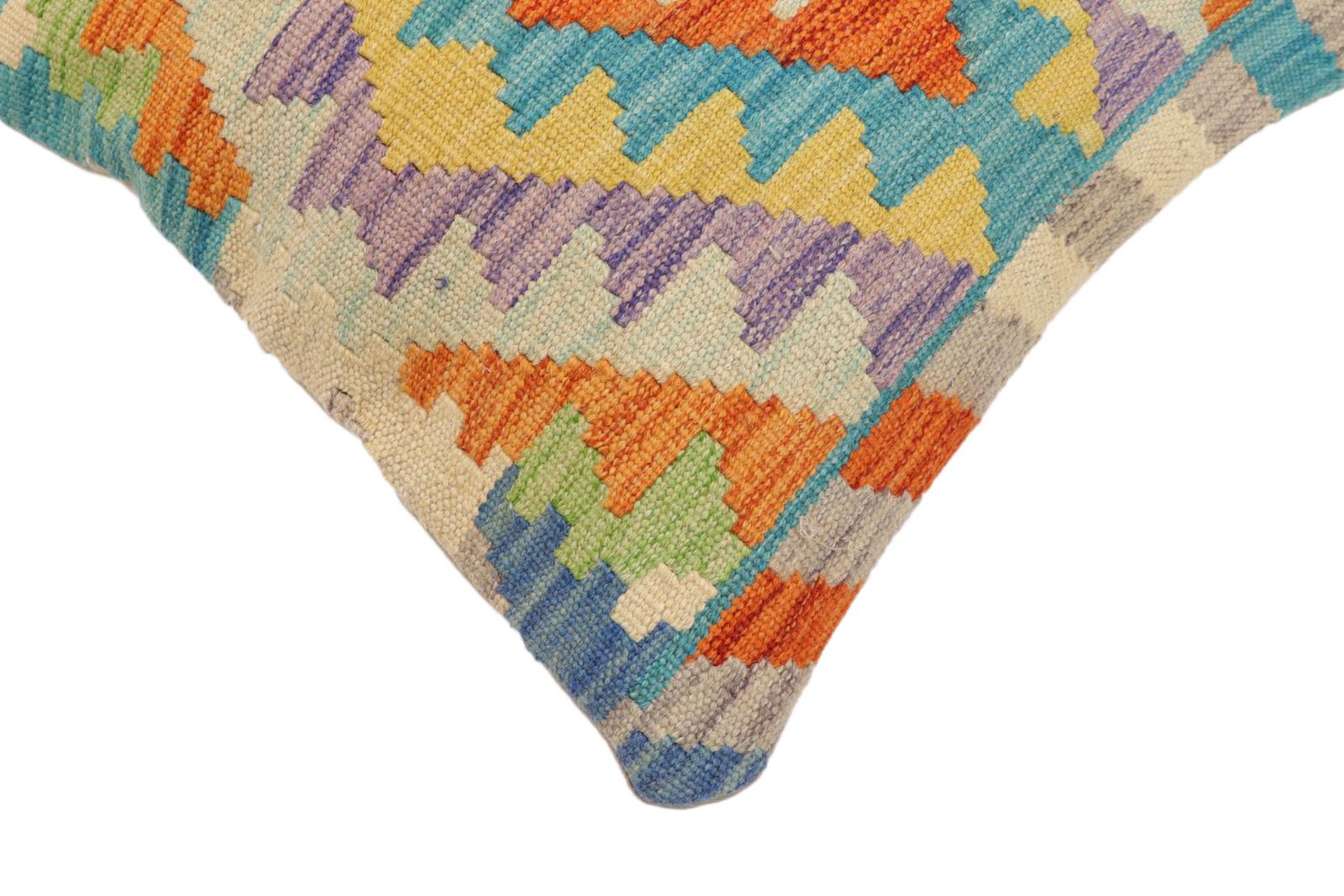 handmade Traditional Pillow Rust Blue Hand-Woven SQUARE 100% WOOL  Hand woven turkish pillow  2 x 2
