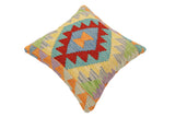 handmade Traditional Pillow Rust Blue Hand-Woven SQUARE 100% WOOL  Hand woven turkish pillow  2 x 2
