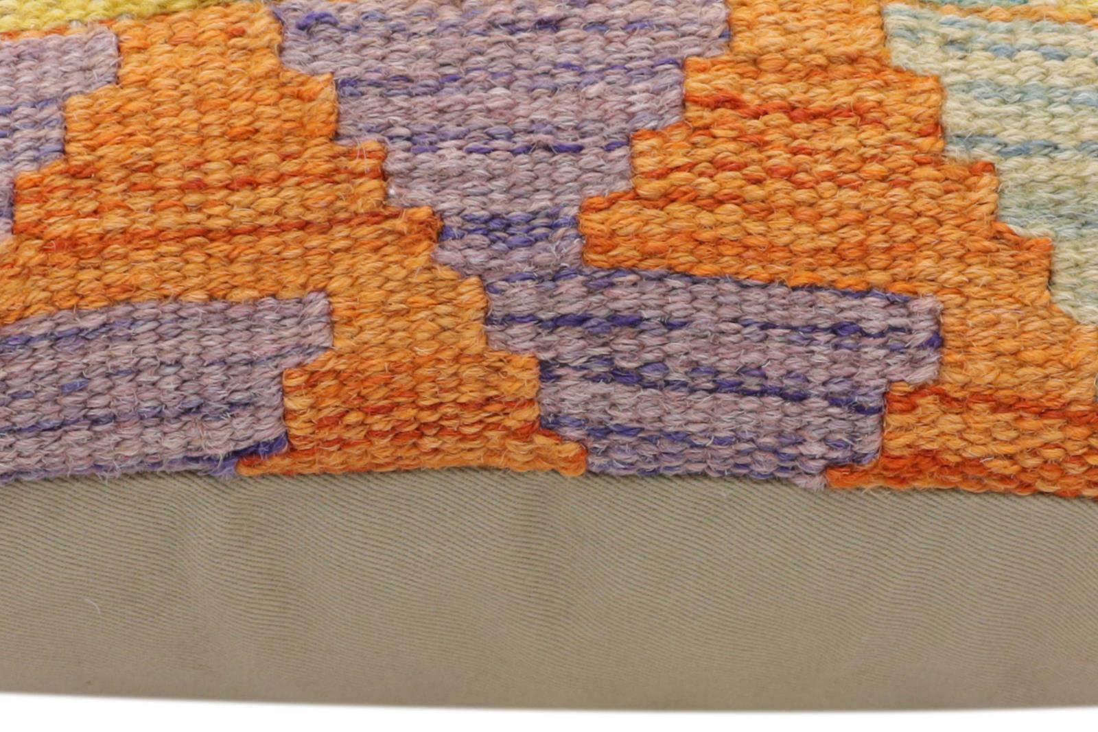 handmade Traditional Pillow Rust Blue Hand-Woven SQUARE 100% WOOL  Hand woven turkish pillow  2 x 2
