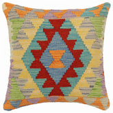 handmade Traditional Pillow Rust Blue Hand-Woven SQUARE 100% WOOL Hand woven turkish pillow 2 x 2