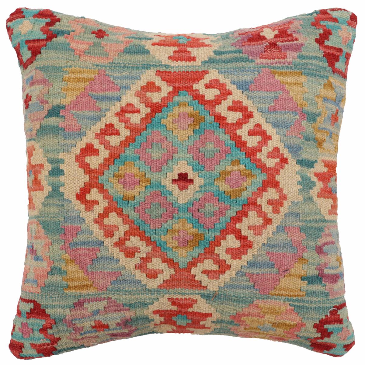 handmade Traditional Pillow Blue Red Hand-Woven SQUARE 100% WOOL  Hand woven turkish pillow  2 x 2